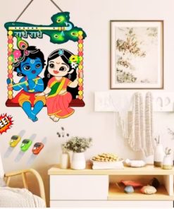 Alternative view of Bal Krishna & Radha Krishna Wooden Wall Hanging With Free Naam Jap Digital Counter