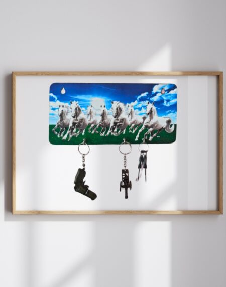 7 Horses Wooden Key Holder From Craft Elya | Handcrafted Wall Key Stand with 7 Hooks