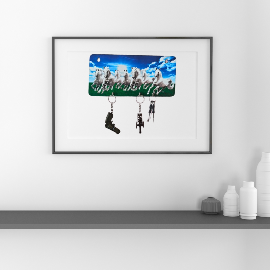 7 Horses Wooden Key Holder From Craft Elya | Handcrafted Wall Key Stand with 7 Hooks - Image 2