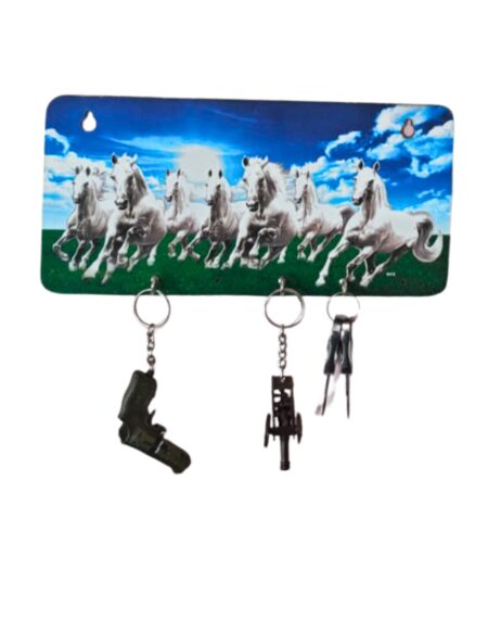 7 Horses Wooden Key Holder From Craft Elya | Handcrafted Wall Key Stand with 7 Hooks