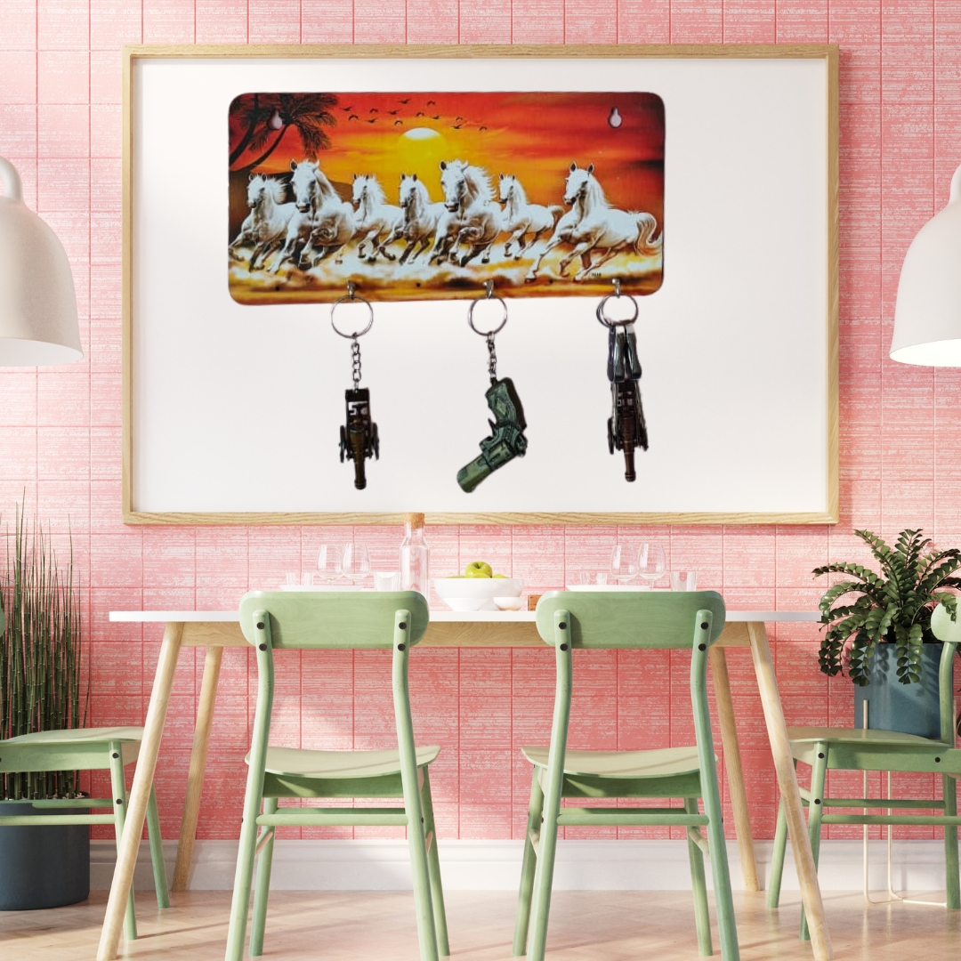 Golden 7 Horses Wooden Key Holder From Craft Elya