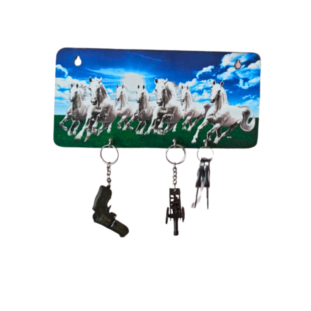 7 Horses Wooden Key Holder From Craft Elya | Handcrafted Wall Key Stand with 7 Hooks