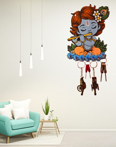 Blue Baby Krishna Wooden Key Holder From Craft Elya