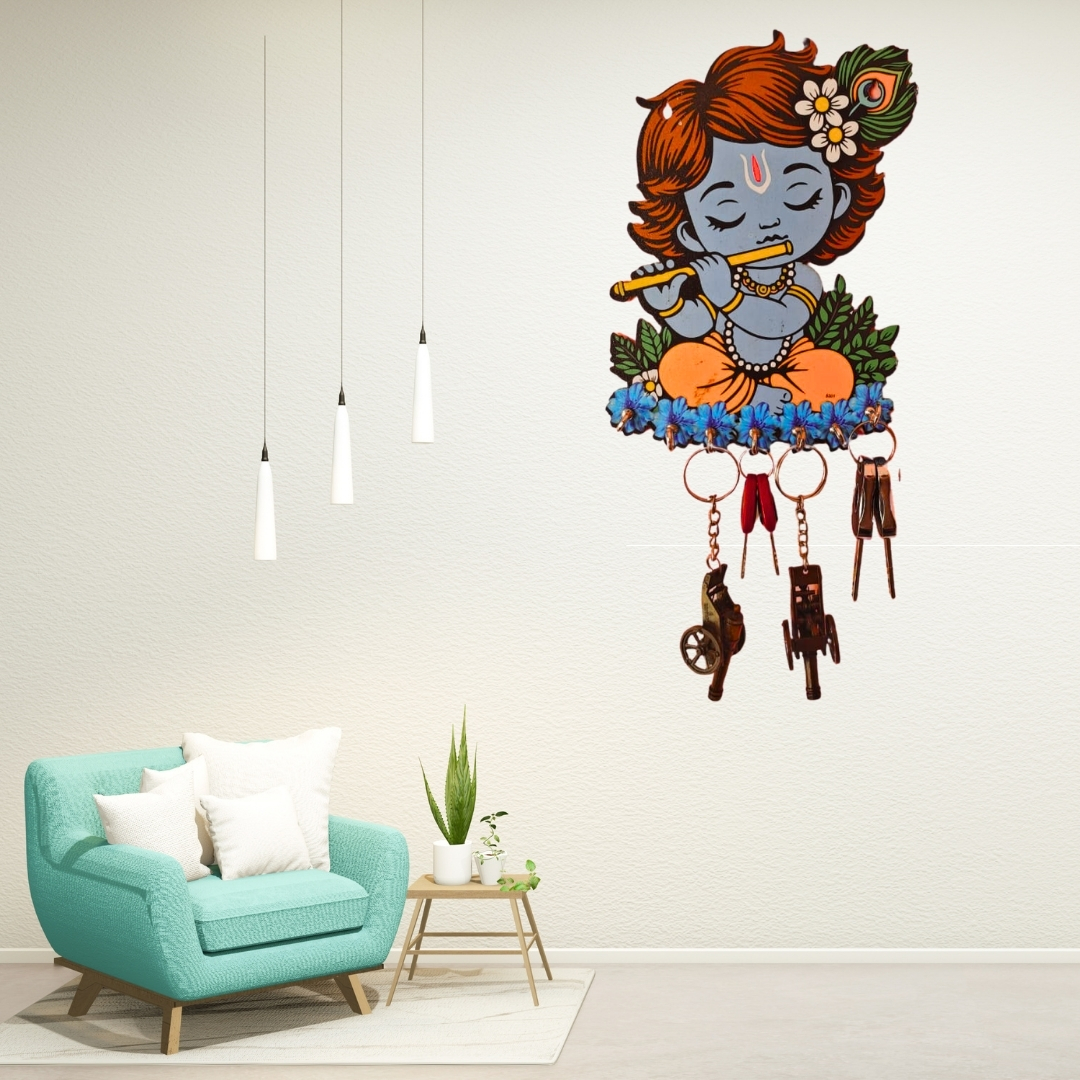 Blue Baby Krishna Wooden Key Holder From Craft Elya