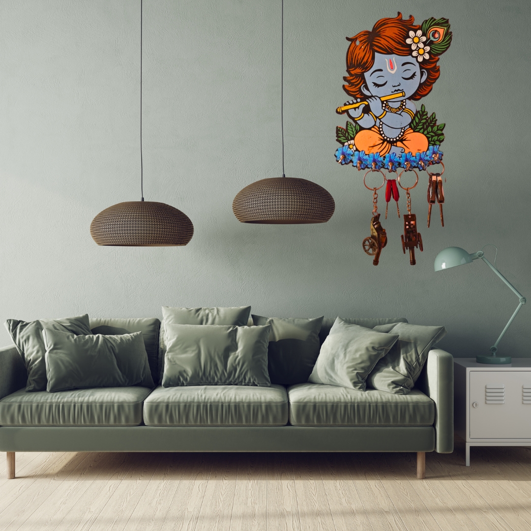 Blue Baby Krishna Wooden Key Holder From Craft Elya