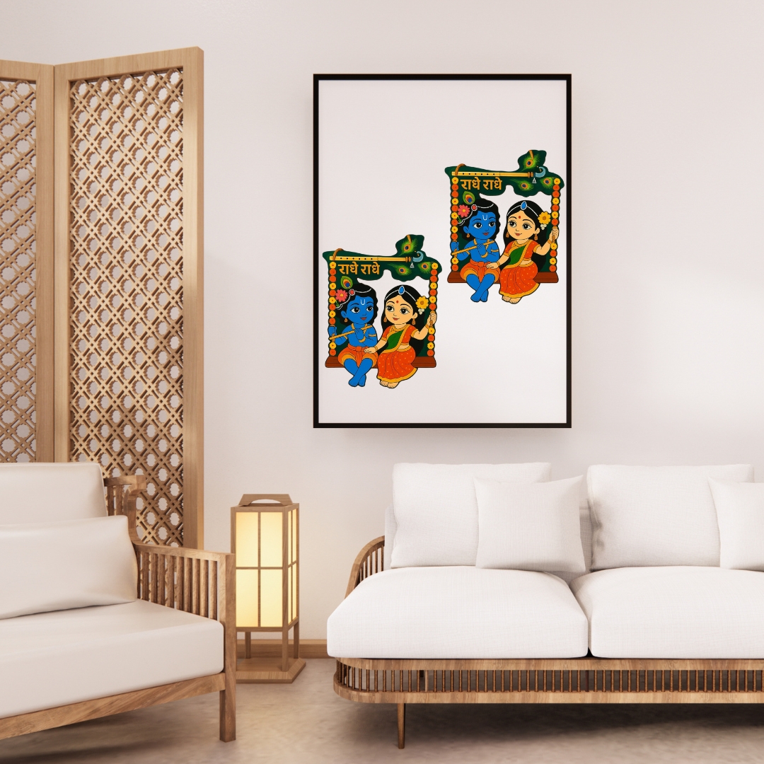 Craft Elya Radha Krishna Divine Love Wooden Wall Decor Set of 2 | Spiritual Wall Art for Living Room, Mandir & Home - Image 3